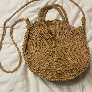 Tan Woven Crossbody Bag with Spiral Weave